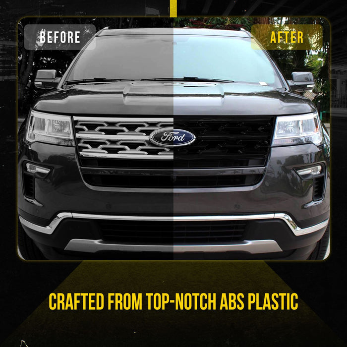 ABS6489BLK 18-19 Ford Explorer Base/XLT/Limited 1 PC Gloss Black Tape-on Patented Grille Overlay