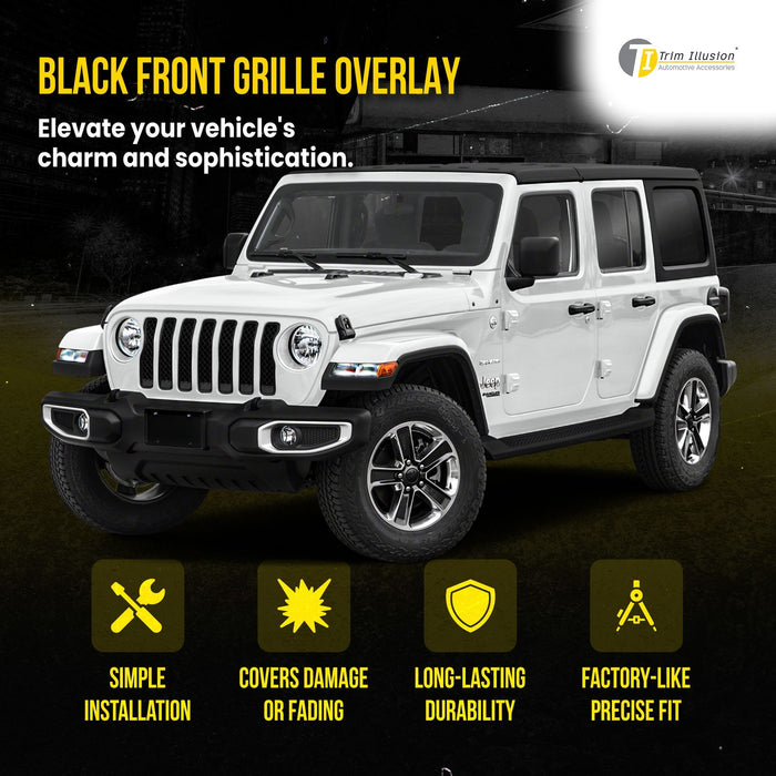 ABS6495BLK 18-23 Jeep Wrangler Sahara/Rubicon 7 PCS Gloss Black Tape-on Patented Grille Overlay