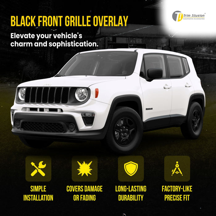 ABS6503BLK 19-23 Jeep Renegade 2019 Late Model 7 PCS Gloss Black Tape-on Patented Grille Overlay