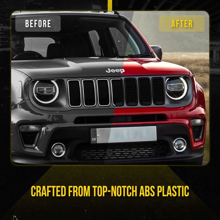 ABS6503BLK 19-23 Jeep Renegade 2019 Late Model 7 PCS Gloss Black Tape-on Patented Grille Overlay