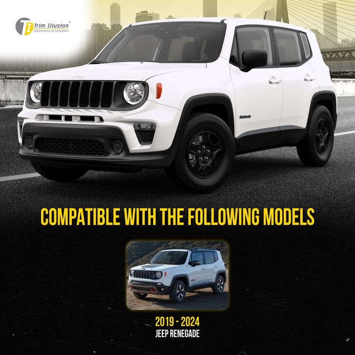 ABS6503BLK 19-23 Jeep Renegade 2019 Late Model 7 PCS Gloss Black Tape-on Patented Grille Overlay