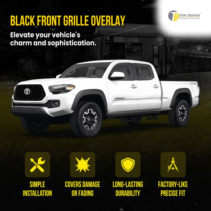 ABS6509BLK 20-23 Toyota Tacoma TRD Sport/Off-Road Does not fit grille with Camera 1 PC Gloss Black Snap-on W/Tape Patented Grille Overlay