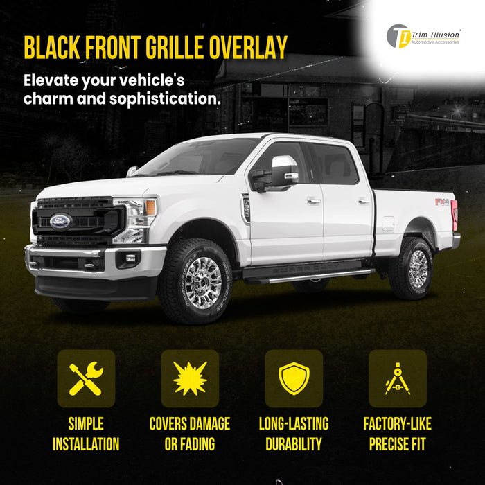 ABS6510BLK 20-22 Ford F-250 Super Duty/F-350 Super Duty XLT 3 PCS Gloss Black Snap-on W/Tape Patented Grille Overlay