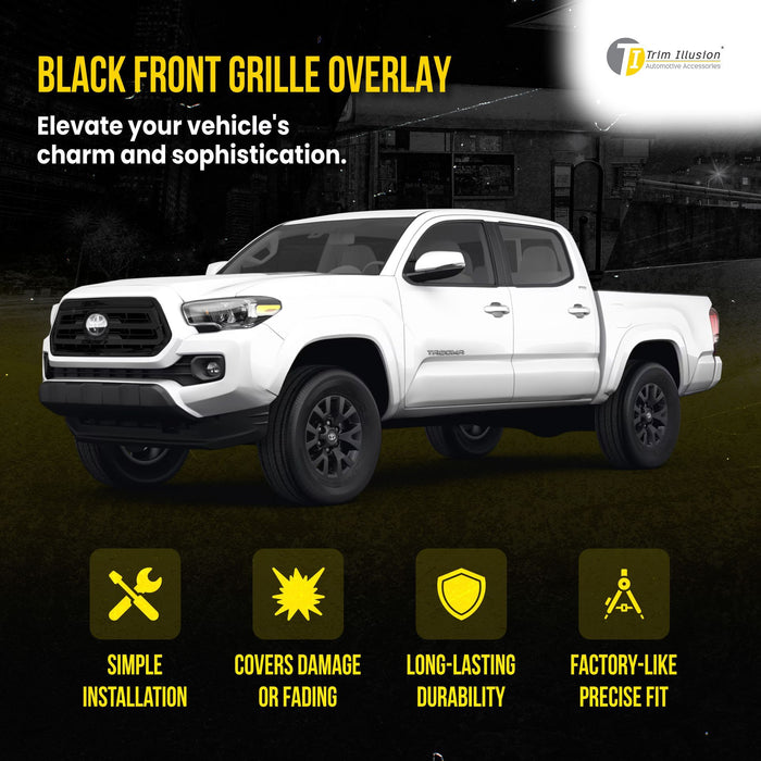 ABS6514BLK 20-23 Toyota Tacoma SR/SR5 1 PC Gloss Black Snap-on W/Tape Patented Grille Overlay