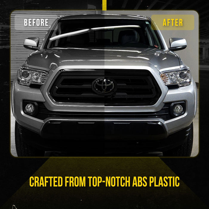 ABS6514BLK 20-23 Toyota Tacoma SR/SR5 1 PC Gloss Black Snap-on W/Tape Patented Grille Overlay