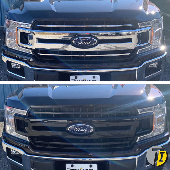 ABS6515BLK 18-20 Ford F-150 XLT 3 PCS Gloss Black Snap-on W/Tape Patented Grille Overlay