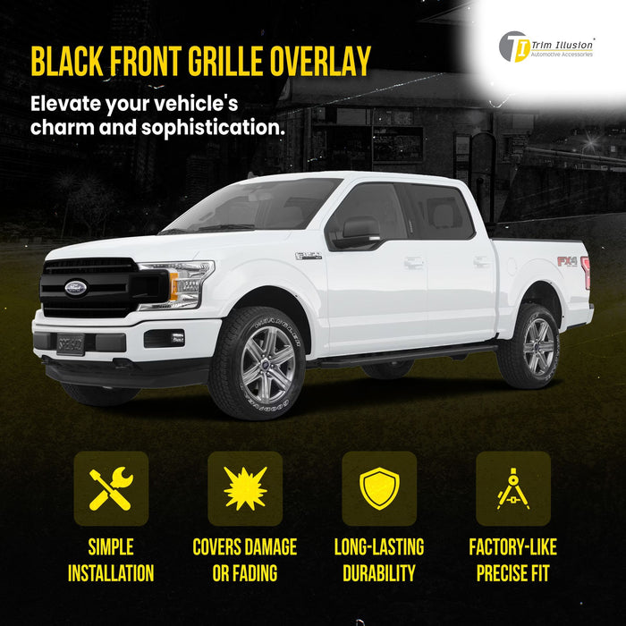 ABS6515BLK 18-20 Ford F-150 XLT 3 PCS Gloss Black Snap-on W/Tape Patented Grille Overlay