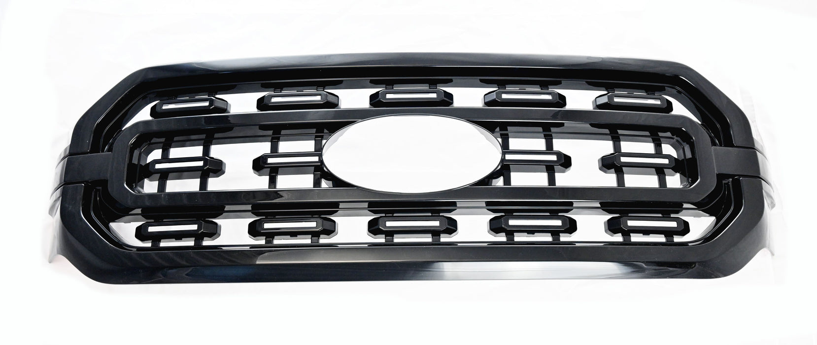 ABS6521BLK 21-23 Ford F-150 XLT/XL Fits grille W/ or W/O Camera 1 PC Gloss Black Snap-on W/Tape Patented Grille Overlay