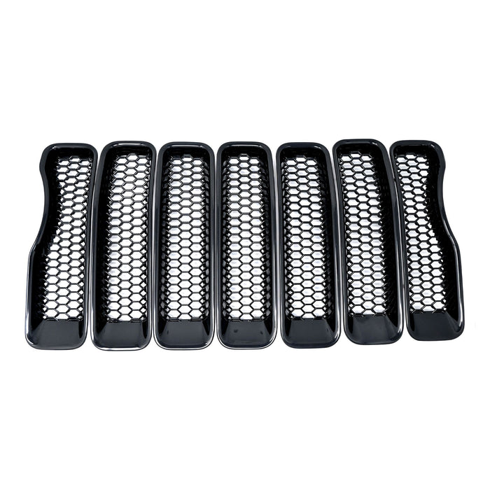 ABS6522BLK 18-23 Jeep Wrangler 7 PCS Gloss Black Snap-on W/Tape Patented Grille Overlay