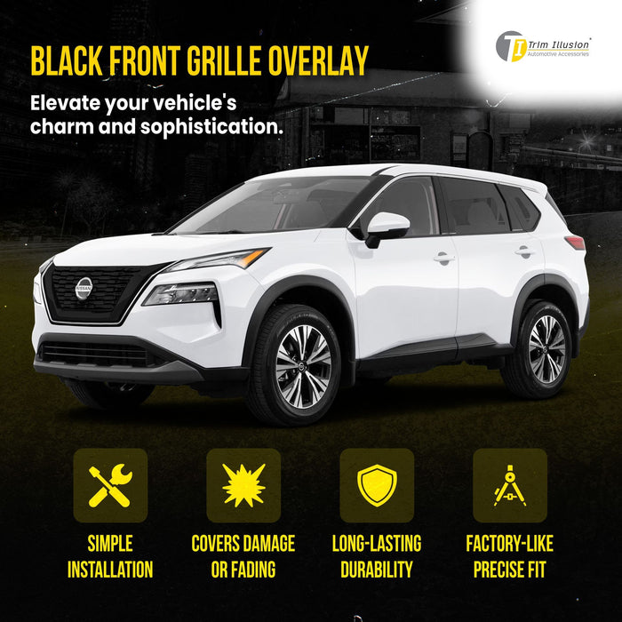 ABS6524BLK 21-23 Nissan Rogue Fits grille W/ or W/O Camera 1 PC Gloss Black Snap-on W/Tape Patented Grille Overlay