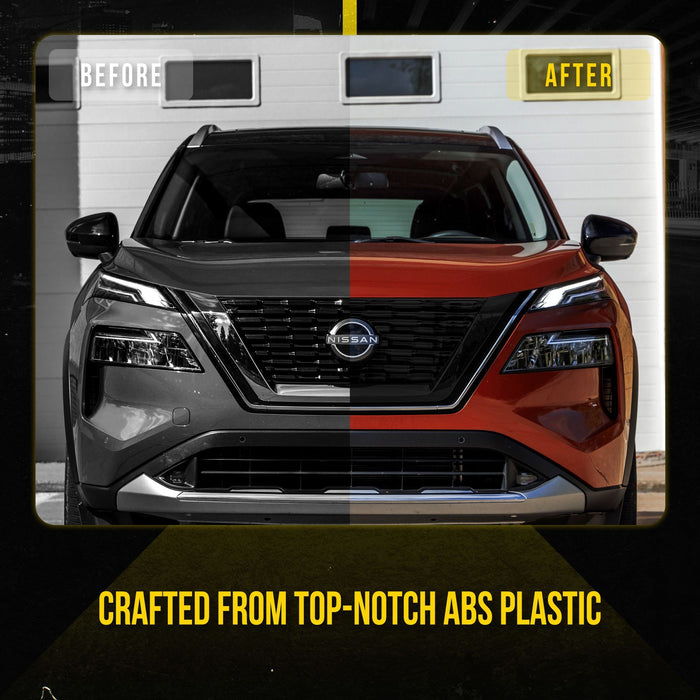 ABS6524BLK 21-23 Nissan Rogue Fits grille W/ or W/O Camera 1 PC Gloss Black Snap-on W/Tape Patented Grille Overlay