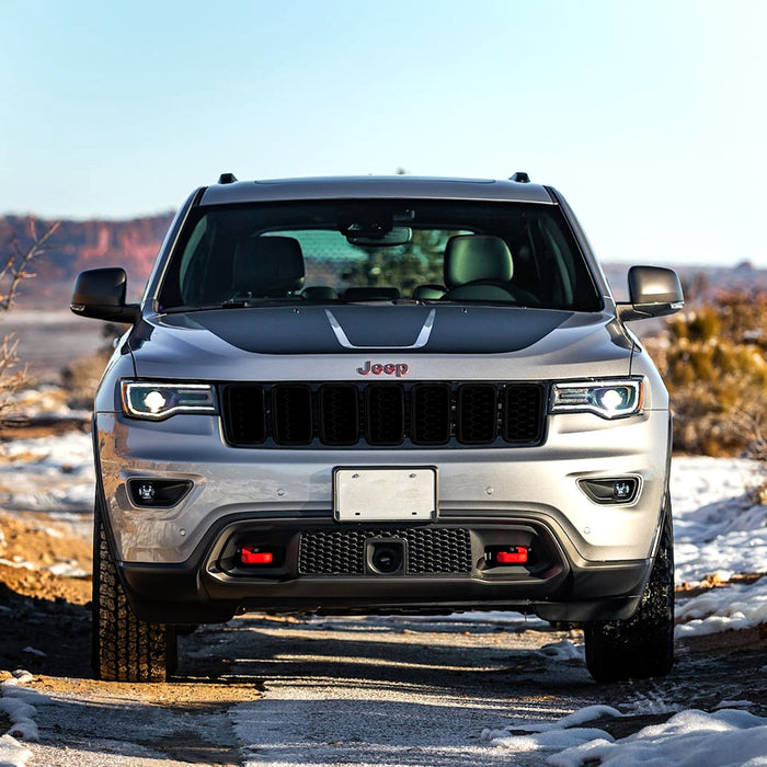 ABS6527BLK 17-21 Jeep Grand Cherokee, 2022 Jeep Grand Cherokee WK 7 PCS Gloss Black Snap-on W/Tape Patented Grille Overlay