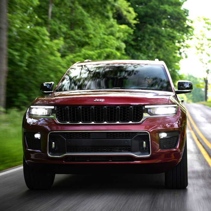 ABS6534BLK 21-24 Jeep Grand Cherokee L, 22-24 Jeep Grand Cherokee Fits grille W/ or W/O Camera 8 PCS Gloss Black Snap-on W/Tape Patented Grille Overlay