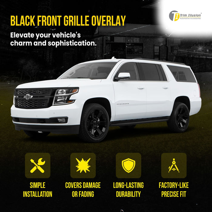 ABS6582BLK 15-20 Chevrolet Tahoe/Suburban 4 PCS Gloss Black Tape-on Patented Grille Overlay