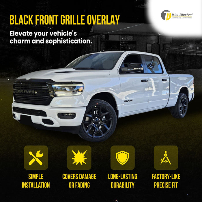 ABS6583BLK 19-24 Ram 1500 4 PCS Gloss Black Tape-on Patented Grille Overlay