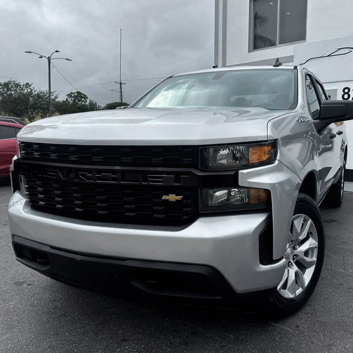 ABS6593BLK 19-21 Chevrolet Silverado 1500 Custom Trailboss, Custom WT 1 PC Gloss Black Tape-on Patented Grille Overlay