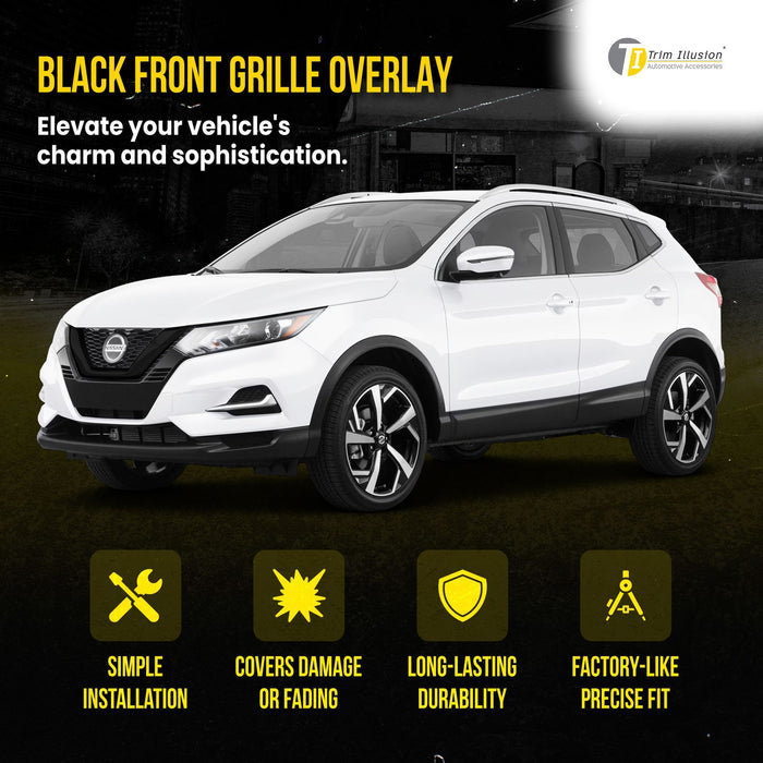 ABS6594BLK 20-22 Nissan Rogue Sport 1 PC Gloss Black Tape-on Patented Grille Overlay