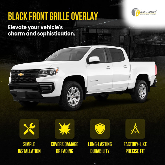 ABS6597BLK 21-22 Chevrolet Colorado 1 PC Gloss Black Tape-on Patented Grille Overlay