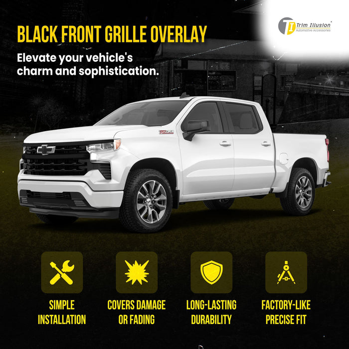 ABS6804BLK 22-24 Chevrolet Silverado 1500 LT/LT Trailboss/LTZ/RST 4 PCS Gloss Black Tape-on Patented Grille Overlay