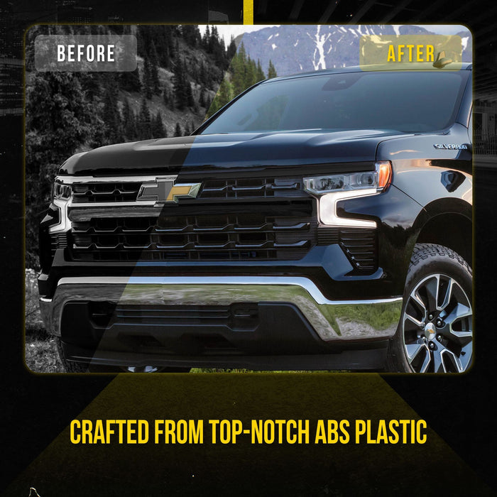 ABS6804BLK 22-24 Chevrolet Silverado 1500 LT/LT Trailboss/LTZ/RST 4 PCS Gloss Black Tape-on Patented Grille Overlay