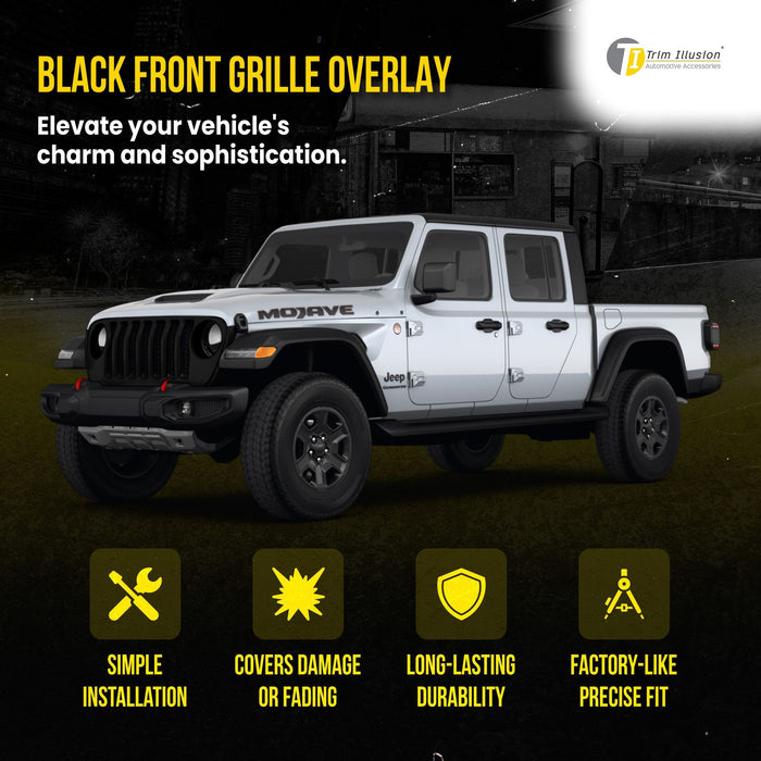 ABS6814BLK 20-23 Jeep Gladiator Sport/Sport S/Texas Trail 1 PC Gloss Black Tape-on Patented Grille Overlay