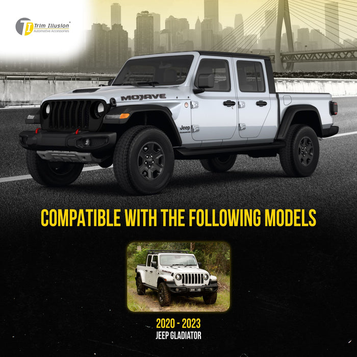 ABS6814BLK 20-23 Jeep Gladiator Sport/Sport S/Texas Trail 1 PC Gloss Black Tape-on Patented Grille Overlay