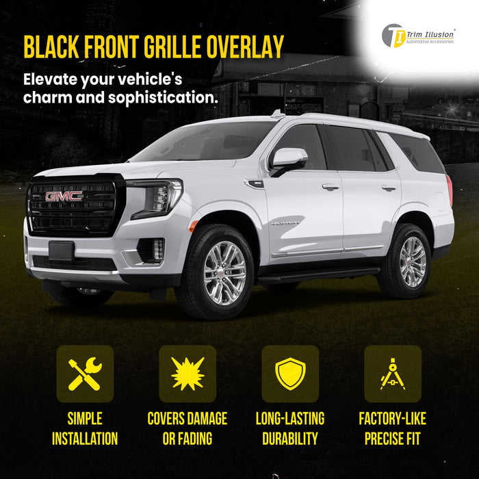 ABS6821BLK 21-24 GMC Yukon/Yukon XL SLE/SLT/AT4 5 PCS Gloss Black Tape-on Patented Grille Overlay