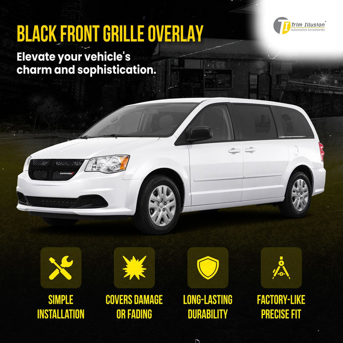 ABS6828BLK 11-20 Dodge Grand Caravan 1 PC Gloss Black Tape-on Patented Grille Overlay