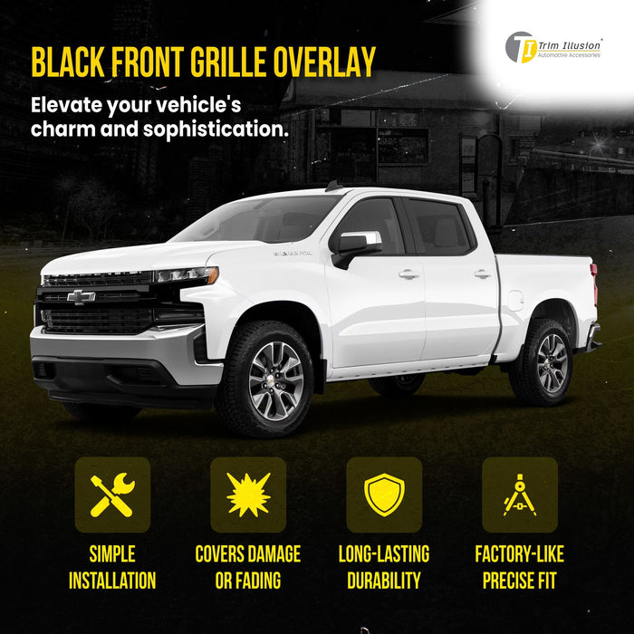 ABS6829BLK 19-21 Chevrolet Silverado 1500 LT/LTZ/RST/LT Trail Boss 3 PCS Gloss Black Tape-on Patented Grille Overlay