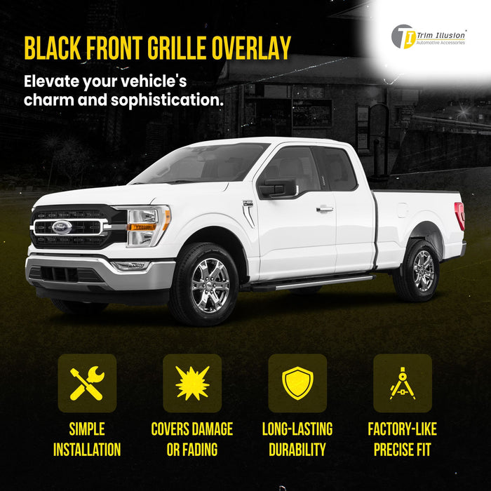 ABS6831BLK 21-23 Ford F-150 Fits STX package only 2 PCS Gloss Black Tape-on Patented Grille Overlay