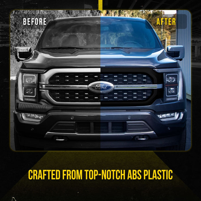 ABS6831BLK 21-23 Ford F-150 Fits STX package only 2 PCS Gloss Black Tape-on Patented Grille Overlay