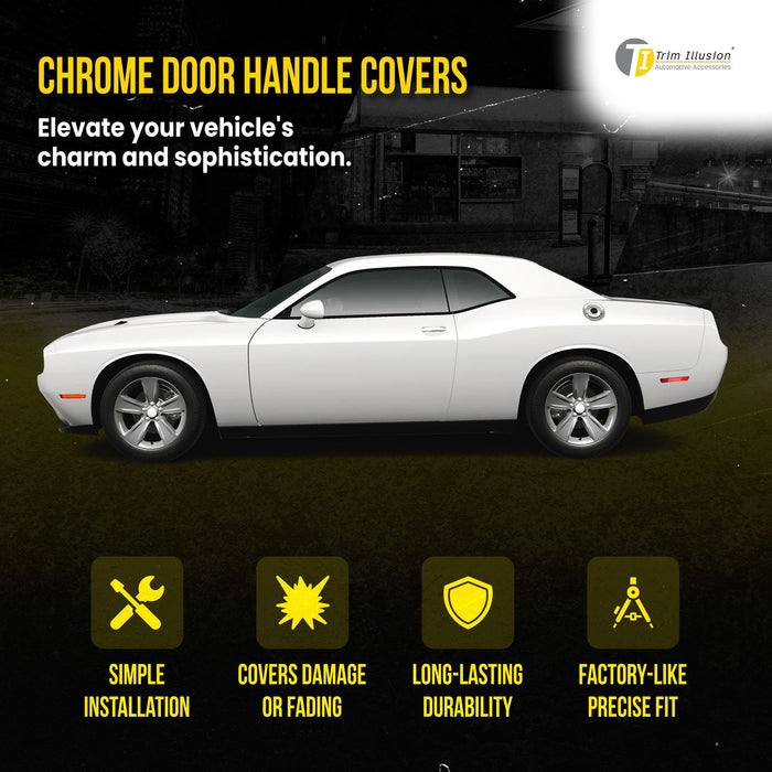 DH186 11-23 Dodge Charger, 12-23 Dodge Challenger W/ Smart Key 4 PCS Chrome Tape-on Patented Door Handle Cover