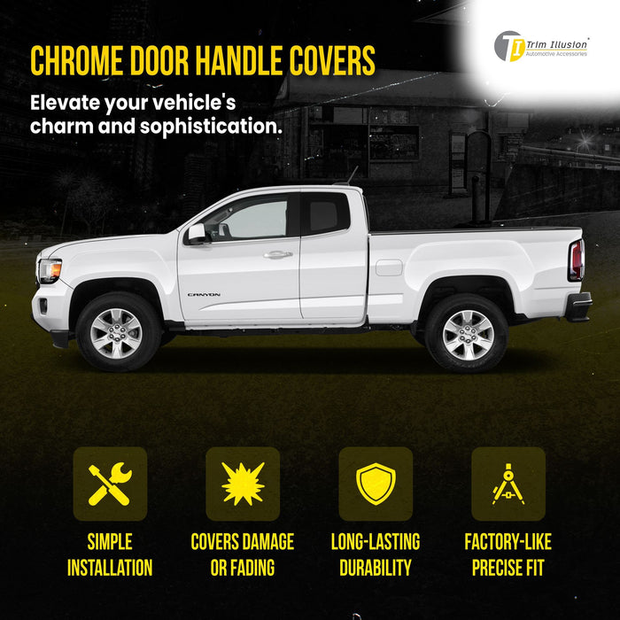 DH243 15-22 Chevrolet Colorado, 15-22 GMC Canyon No Smart Key 8 PCS Chrome Snap-on W/Tape Patented Door Handle Cover