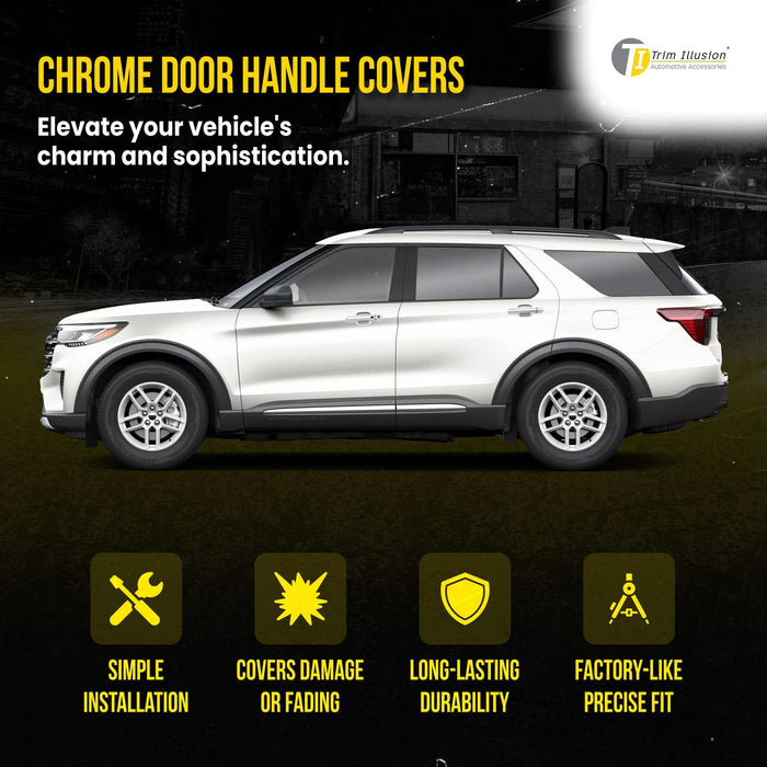 DH262 11-19 Ford Explorer, 12-14 Ford Edge W/ or W/O Smart Key 10 PCS Chrome Snap-on W/Tape Patented Door Handle Cover