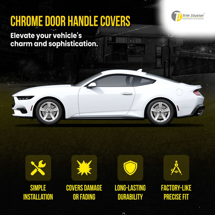 DH263 15-23 Ford Mustang W/ Smart Key 4 PCS Chrome Snap-on W/Tape Patented Door Handle Cover