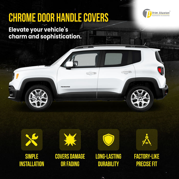 DH272 15-23 Jeep Renegade W/ or W/O Smart Key 10 PCS Chrome Snap-on W/Tape Patented Door Handle Cover