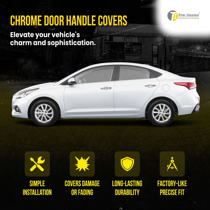 DH278 16-21 Hyundai Elantra, 18-22 Hyundai Accent No Smart Key 8 PCS Chrome Snap-on W/Tape Patented Door Handle Cover