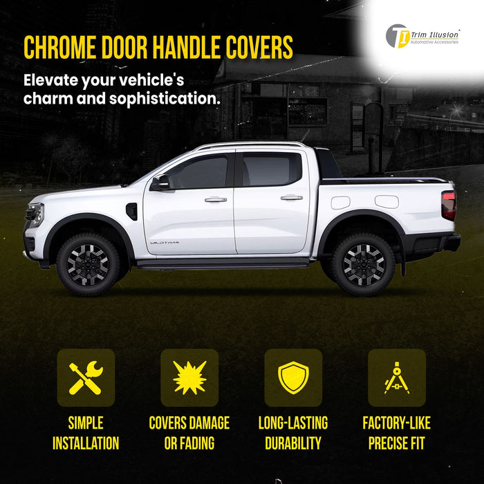 DH291 19-23 Ford Ranger No Smart Key 8 PCS Chrome Snap-on W/Tape Patented Door Handle Cover