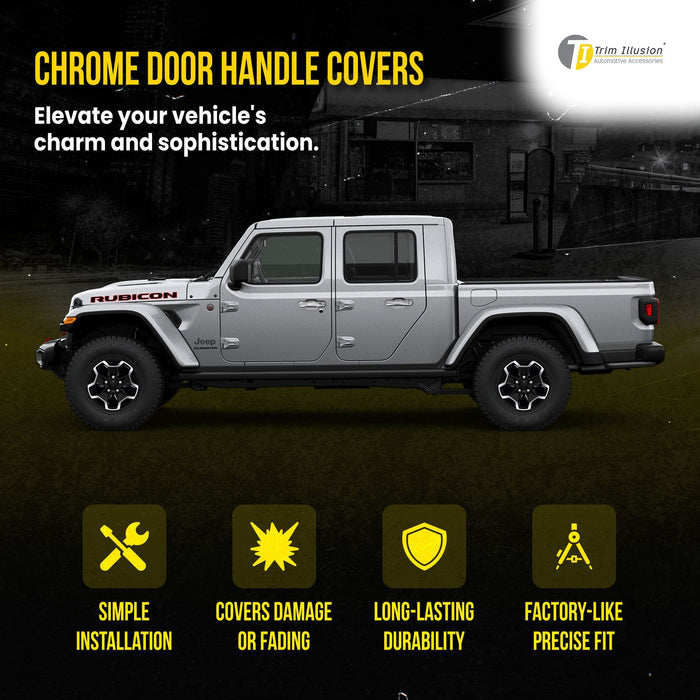 DH295 18-24 Jeep Wrangler, 20-24 Jeep Gladiator W/ Smart Key 10 PCS Chrome Snap-on W/Tape Patented Door Handle Cover