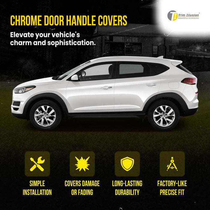 DH297 16-21 Hyundai Tucson W/ or W/O Smart Key 10 PCS Chrome Snap-on W/Tape Patented Door Handle Cover