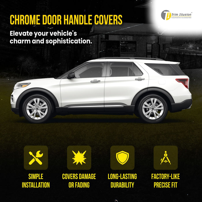 DH309 20-24 Ford Explorer Works over Keyless Sensors 4 PCS Chrome Snap-on W/Tape Patented Door Handle Cover