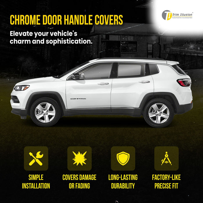 DH318 17-24 Jeep Compass W/ or W/O Smart Key 10 PCS Chrome Snap-on W/Tape Patented Door Handle Cover