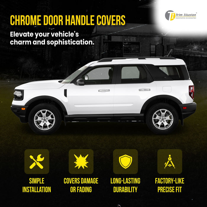 DH325 21-24 Ford Bronco Sport, 22-24 Ford Maverick No Smart Key 4 PCS Chrome Snap-on W/Tape Patented Door Handle Cover