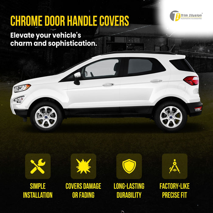 DH327 18-22 Ford EcoSport Works over Keyless Sensors 8 PCS Chrome Snap-on W/Tape Patented Door Handle Cover