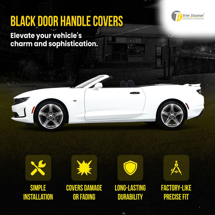 DH6213BLK 16-24 Chevrolet Camaro W/ Smart Key 4 PCS Gloss Black Snap-on W/Tape Patented Door Handle Cover