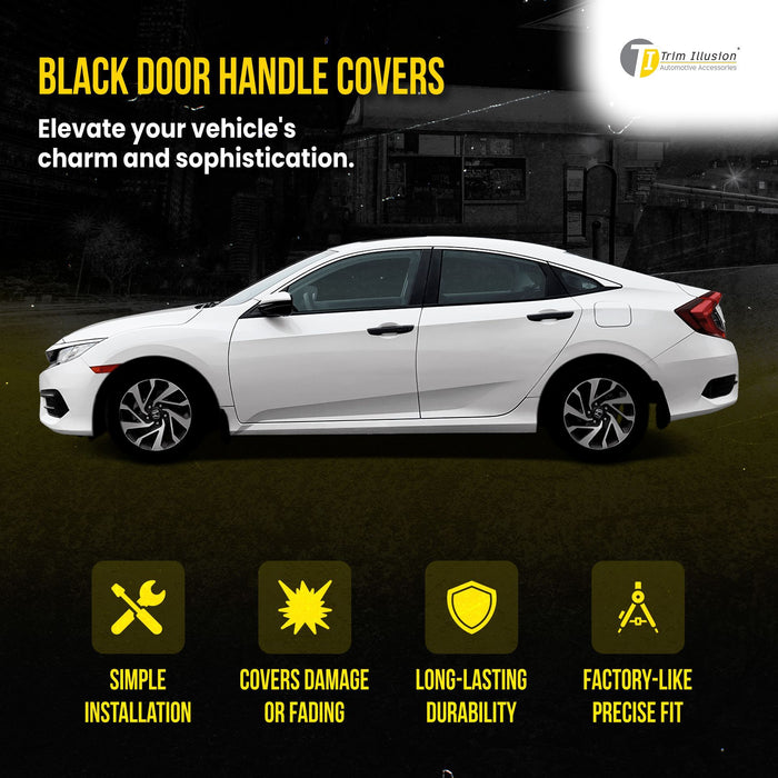 DH6238BLK 16-21 Honda Civic W/ or W/O Smart Key 10 PCS Gloss Black Snap-on W/Tape Patented Door Handle Cover