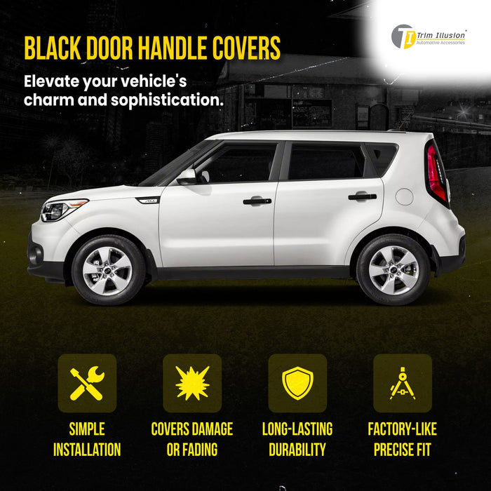 DH6274BLK 14-19 Kia Soul No Smart Key 8 PCS Gloss Black Snap-on W/Tape Patented Door Handle Cover