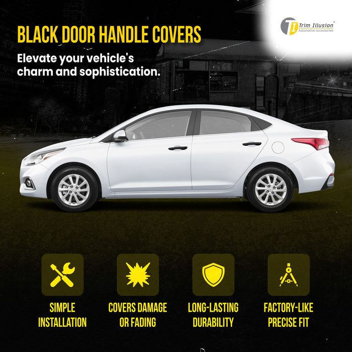 DH6278BLK 16-21 Hyundai Elantra, 18-22 Hyundai Accent No Smart Key 8 PCS Gloss Black Snap-on W/Tape Patented Door Handle Cover