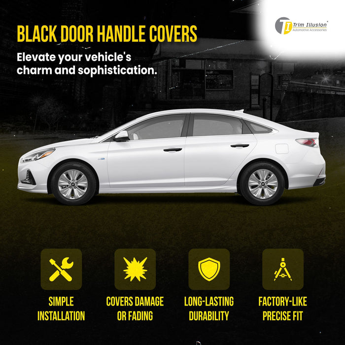 DH6283BLK 15-19 Hyundai Sonata No Smart Key 8 PCS Gloss Black Snap-on W/Tape Patented Door Handle Cover