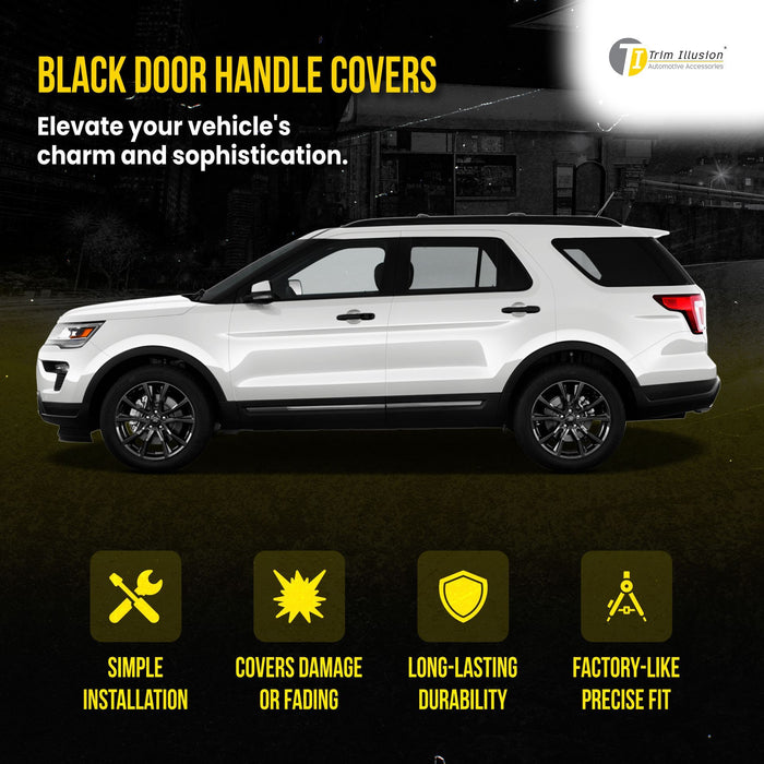 DH6287BLK 11-19 Ford Explorer, 12-14 Ford Edge W/ Push Smart key or Keyless sensor 10 PCS Gloss Black Snap-on W/Tape Patented Door Handle Cover